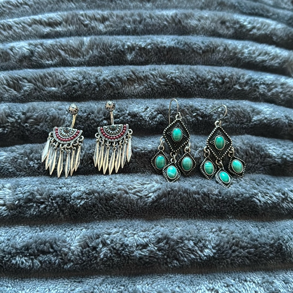 Turquoise and Feathered Earring Bundle